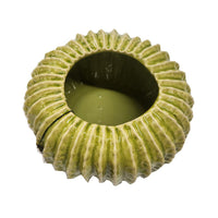 Decorative Planter, Melon Shape, Vertical Ribbed Texture, Green Ceramic - BM330147