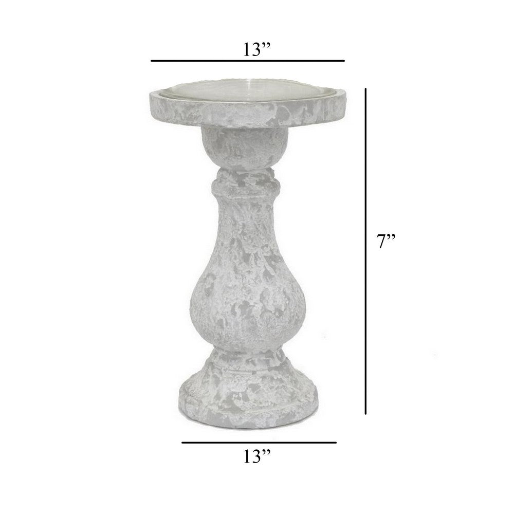 Kris Candle Holder with Hurricane Glass Top, White Gray Ceramic 7 Inch -BM330147