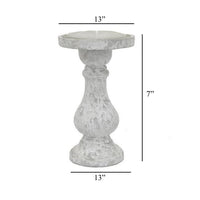 Kris Candle Holder with Hurricane Glass Top, White Gray Ceramic 7 Inch -BM330147