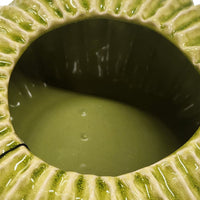 Decorative Planter, Melon Shape, Vertical Ribbed Texture, Green Ceramic - BM330147