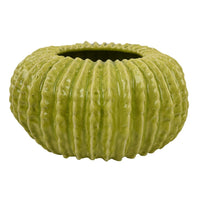 Decorative Planter, Melon Shape, Vertical Ribbed Texture, Green Ceramic - BM330147