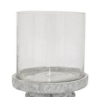 Kris Candle Holder, Hurricane Glass Top, White Gray Ceramic 14 Inch -BM330148