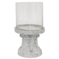 Kris Candle Holder, Hurricane Glass Top, White Gray Ceramic 14 Inch -BM330148