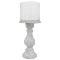 Kris Candle Holder, Hurricane Glass Top, White Gray Ceramic 15 Inch -BM330149