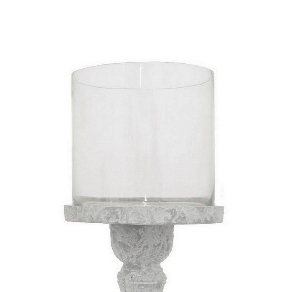 Kris Candle Holder, Hurricane Glass Top, White Gray Ceramic 15 Inch -BM330149