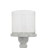 Kris Candle Holder, Hurricane Glass Top, White Gray Ceramic 15 Inch -BM330149