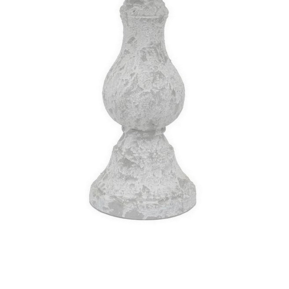 Kris Candle Holder, Hurricane Glass Top, White Gray Ceramic 15 Inch -BM330149