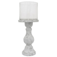 Kris Candle Holder, Hurricane Glass Top, White Gray Ceramic 15 Inch -BM330149