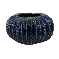 Harry Round Planter Vase, Textured Design, Blue Ceramic 13 Inch -BM330150