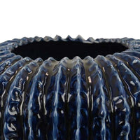 Harry Round Planter Vase, Textured Design, Blue Ceramic 13 Inch -BM330150