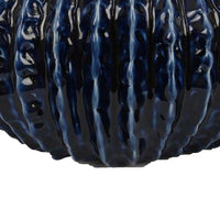 Harry Round Planter Vase, Textured Design, Blue Ceramic 13 Inch -BM330150
