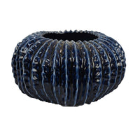 Harry Round Planter Vase, Textured Design, Blue Ceramic 13 Inch -BM330150