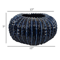 Harry Round Planter Vase, Textured Design, Blue Ceramic 13 Inch -BM330150