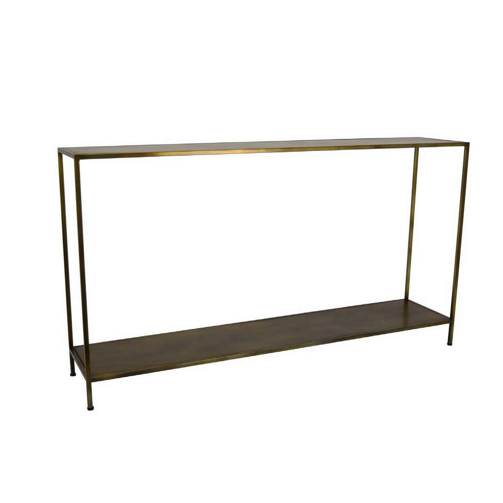 Fleur Plant Stand Console, Lower Shelf, Slim Brown Metal Frame 54 Inch -BM330153