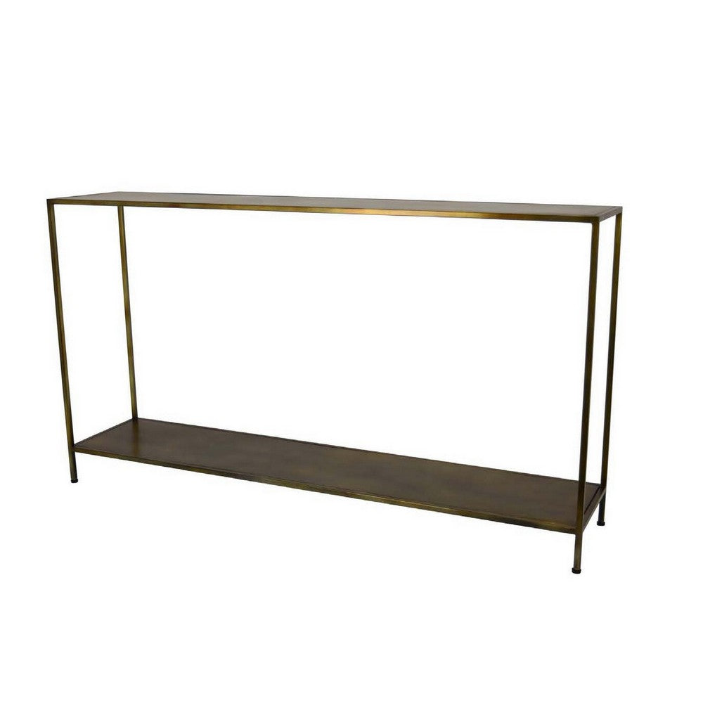 Fleur Plant Stand Console, Lower Shelf, Slim Brown Metal Frame 54 Inch -BM330153