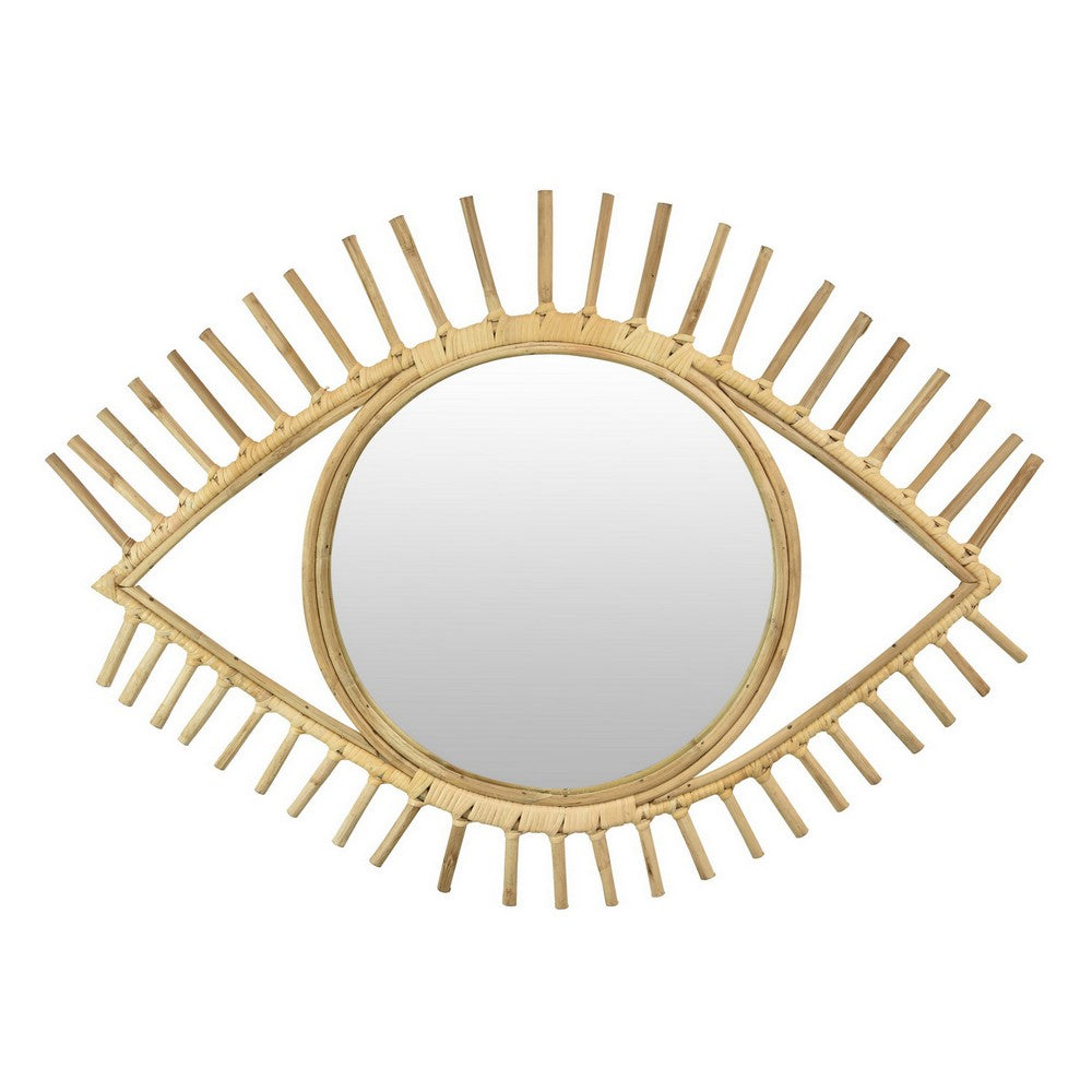 Eric Round Mirror Wall Decor, Eye Shaped Brown Natural Fiber 34 Inch -BM330160