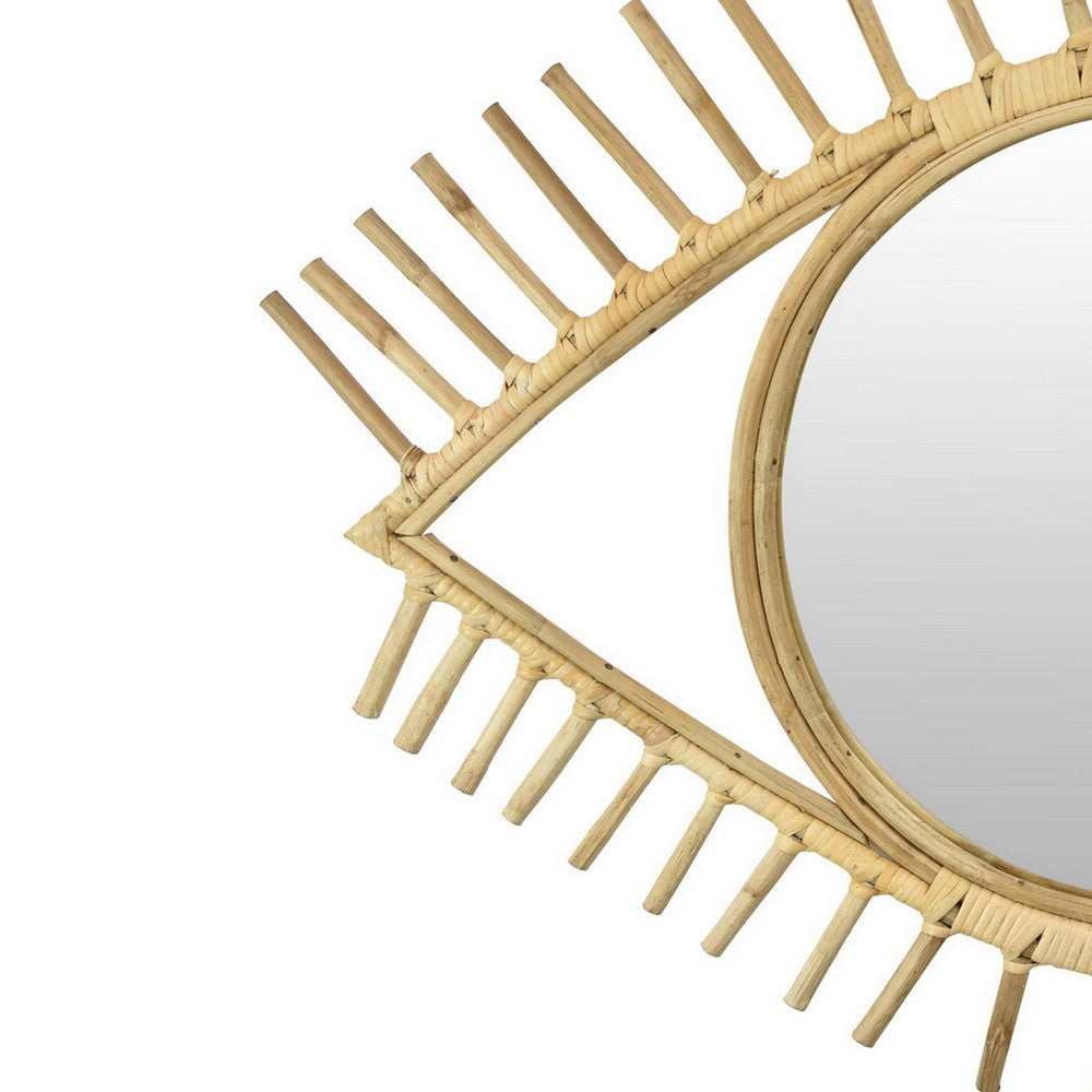 Eric Round Mirror Wall Decor, Eye Shaped Brown Natural Fiber 34 Inch -BM330160