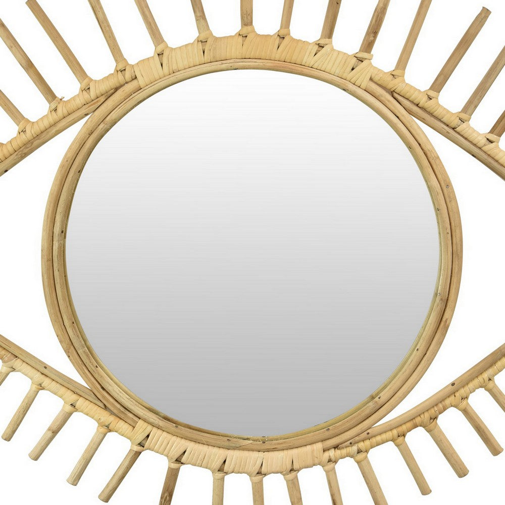 Eric Round Mirror Wall Decor, Eye Shaped Brown Natural Fiber 34 Inch -BM330160
