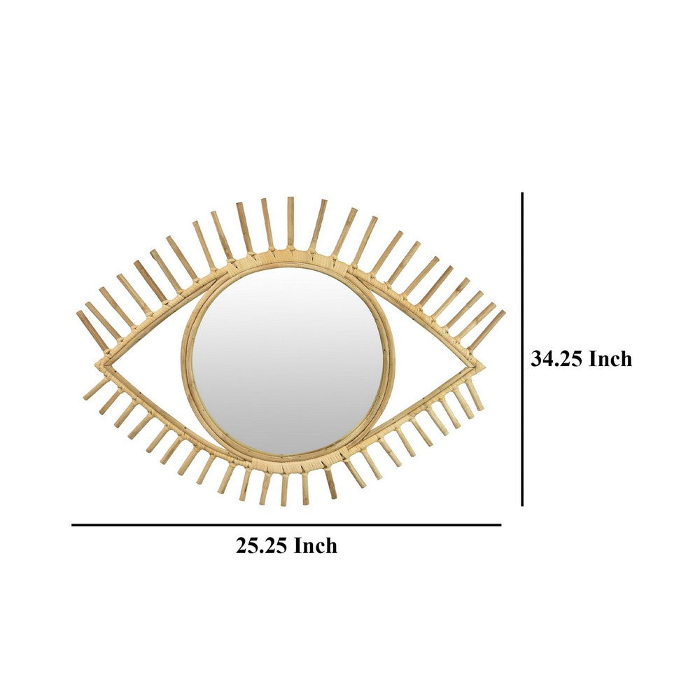 Eric Round Mirror Wall Decor, Eye Shaped Brown Natural Fiber 34 Inch -BM330160