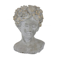 Farah Bust Statuette Planter, Floral Details, Gray Terracotta 13 Inch -BM330165