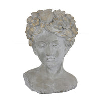 Farah Bust Statuette Planter, Floral Details, Gray Terracotta 13 Inch -BM330165