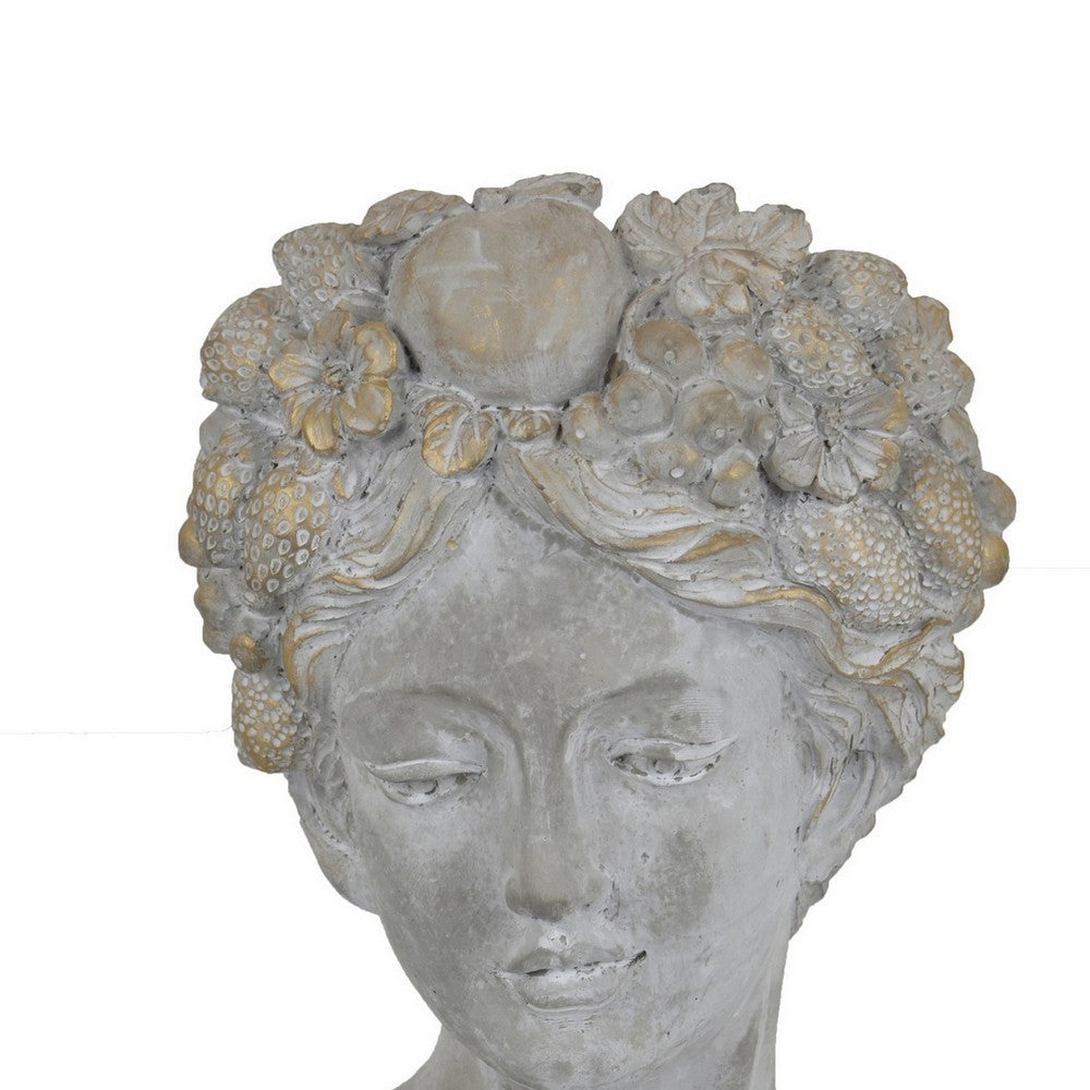 Farah Bust Statuette Planter, Floral Details, Gray Terracotta 13 Inch -BM330165