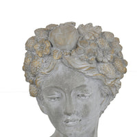 Farah Bust Statuette Planter, Floral Details, Gray Terracotta 13 Inch -BM330165