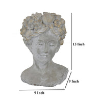 Farah Bust Statuette Planter, Floral Details, Gray Terracotta 13 Inch -BM330165