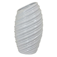 Avery Tall Modern Vase, Angled Spiral Design, White Ceramic 17 Inch -BM330169