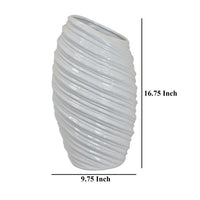 Avery Tall Modern Vase, Angled Spiral Design, White Ceramic 17 Inch -BM330169