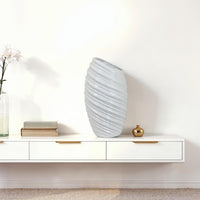 Avery Tall Modern Vase, Angled Spiral Design, White Ceramic 17 Inch -BM330169