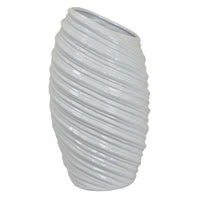 Avery Tall Modern Vase, Angled Spiral Design, White Ceramic 17 Inch -BM330169