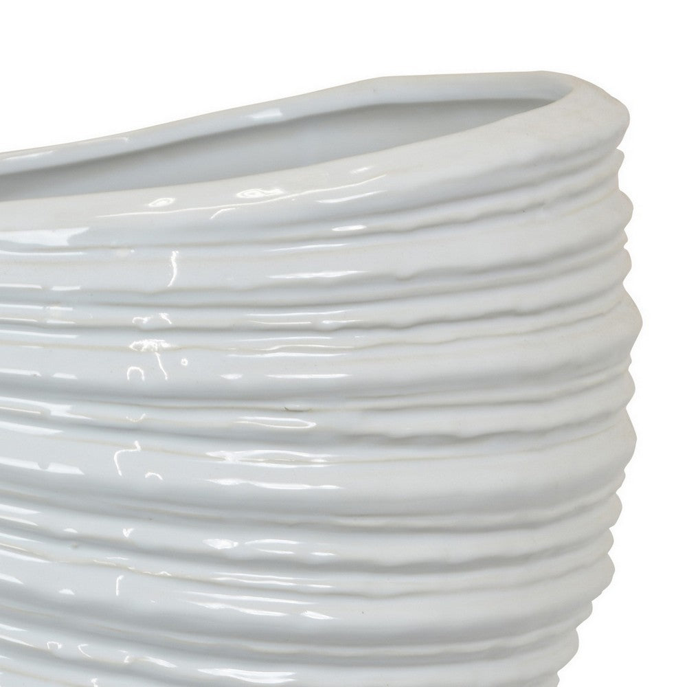 Avery Round Modern Vase, Spiral Turned Design, White Ceramic 17 Inch -BM330170