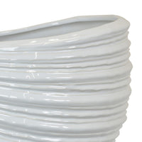 Avery Round Modern Vase, Spiral Turned Design, White Ceramic 17 Inch -BM330170