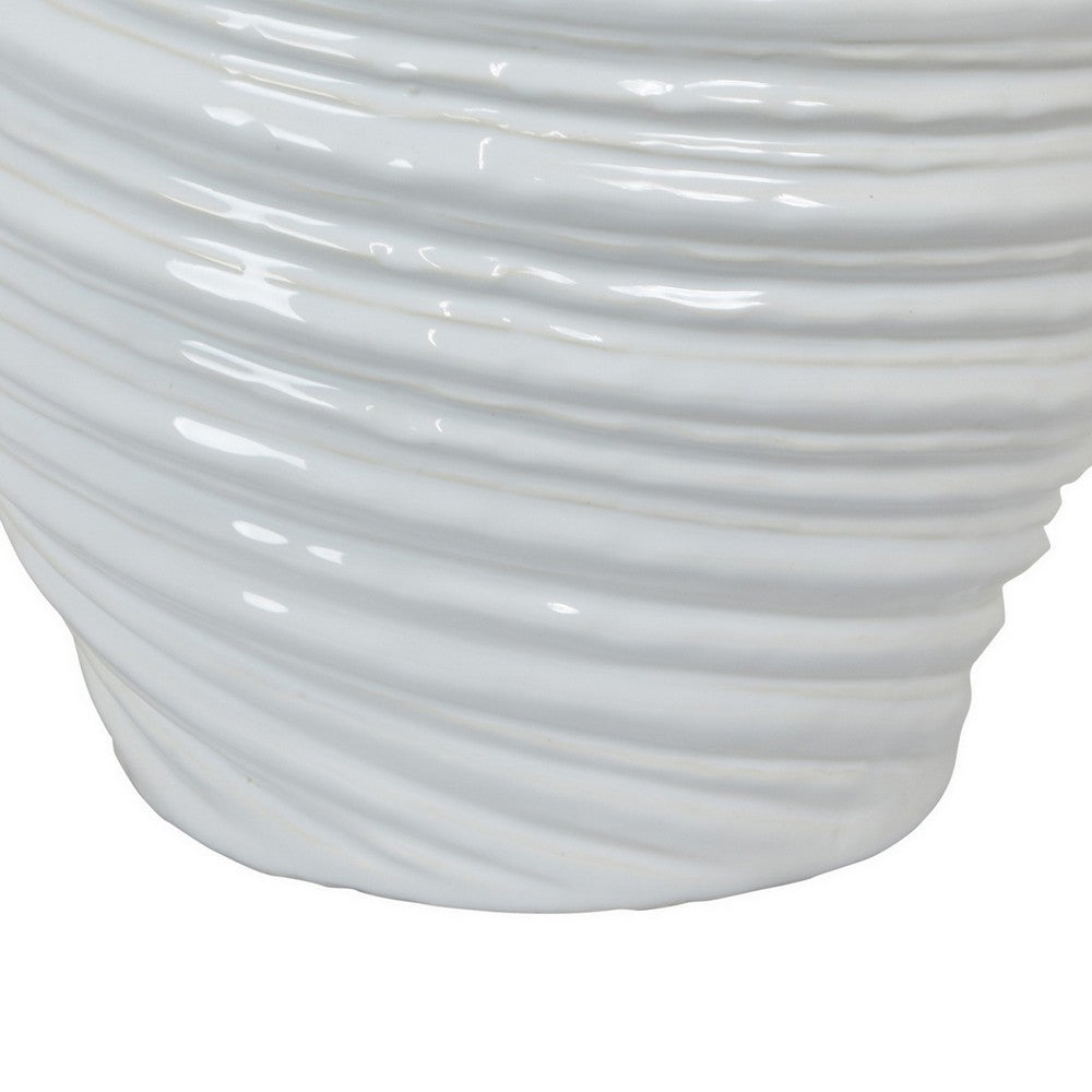 Avery Round Modern Vase, Spiral Turned Design, White Ceramic 17 Inch -BM330170