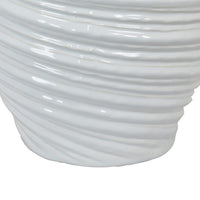 Avery Round Modern Vase, Spiral Turned Design, White Ceramic 17 Inch -BM330170