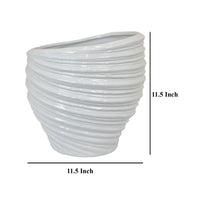 Avery Round Modern Vase, Spiral Turned Design, White Ceramic 17 Inch -BM330170
