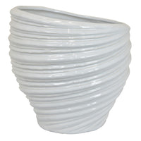 Avery Round Modern Vase, Spiral Turned Design, White Ceramic 17 Inch -BM330170