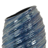 Avery Tall Modern Vase with Angled Spiral Design, Blue Ceramic 17 Inch -BM330171