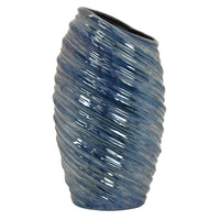 Avery Tall Modern Vase with Angled Spiral Design, Blue Ceramic 17 Inch -BM330171