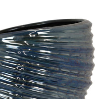 Avery Round Modern Vase, Spiral Turned Design, Blue Ceramic 17 Inch -BM330172