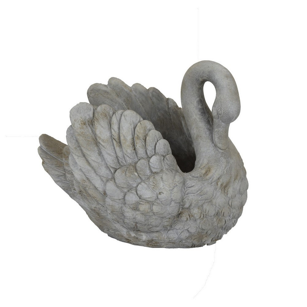 Jina Planter with Swan Sculpted Details, Gray Terracotta 10 Inch -BM330173