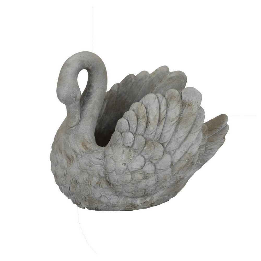 Jina Planter with Swan Sculpted Details, Gray Terracotta 10 Inch -BM330173