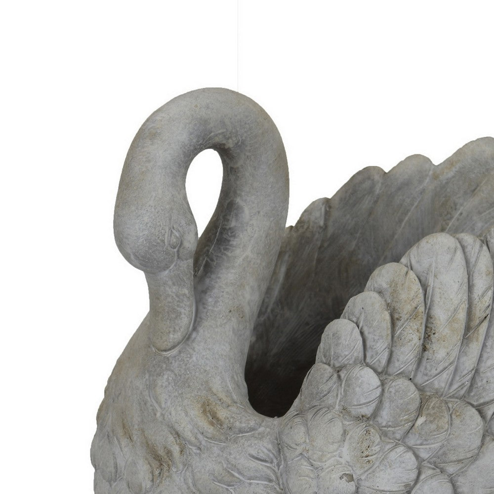 Jina Planter with Swan Sculpted Details, Gray Terracotta 10 Inch -BM330173