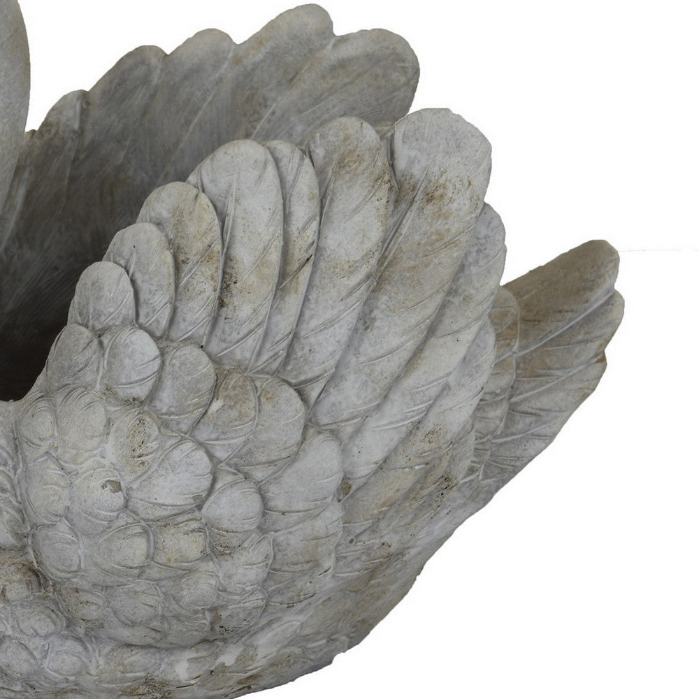 Jina Planter with Swan Sculpted Details, Gray Terracotta 10 Inch -BM330173