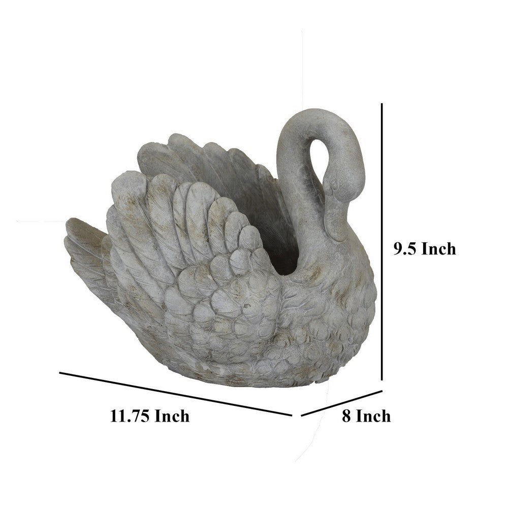 Jina Planter with Swan Sculpted Details, Gray Terracotta 10 Inch -BM330173