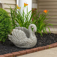 Jina Planter with Swan Sculpted Details, Gray Terracotta 10 Inch -BM330173