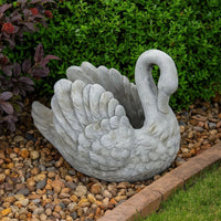Jina Planter with Swan Sculpted Details, Gray Terracotta 10 Inch -BM330173