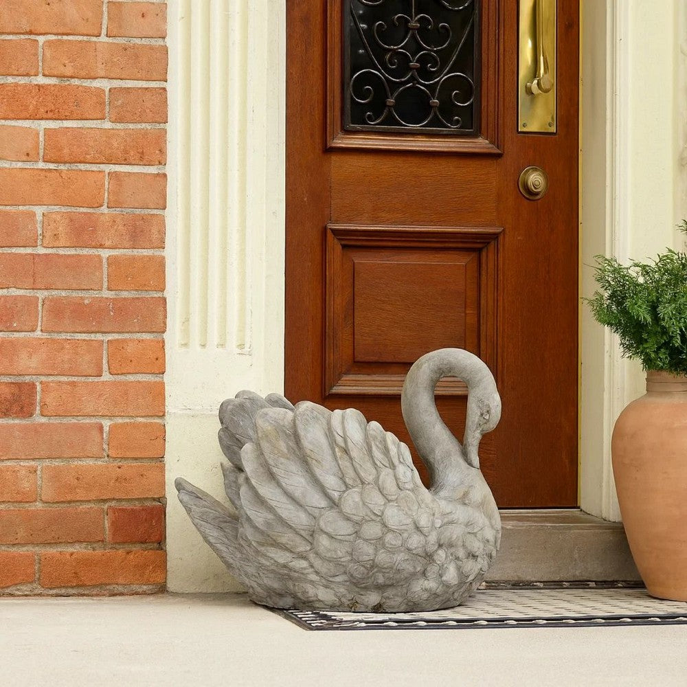 Jina Planter with Swan Sculpted Details, Gray Terracotta 10 Inch -BM330173
