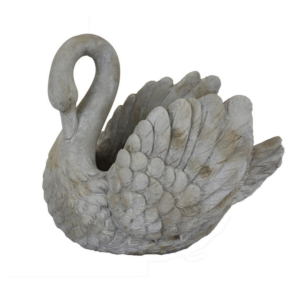 Jina Large Planter with Swan Sculpted Details, Gray Terracotta 12 Inch -BM330174